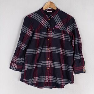 Maloja Shirt Womens Sz Small Navy Red Plaid Button Up Performance Vented Back